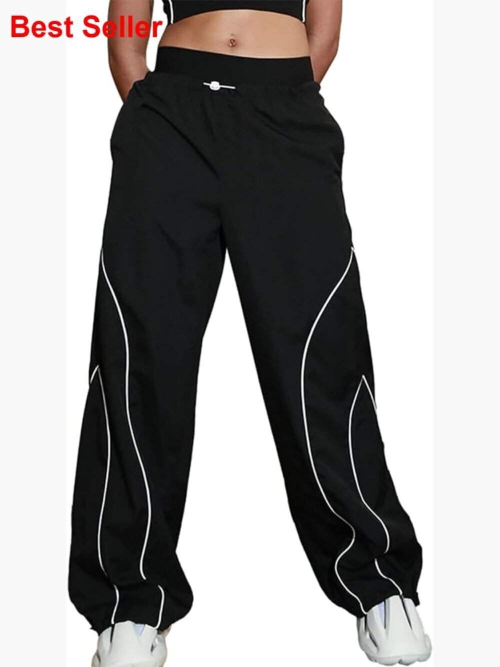 Polyester Spandex Cargo Pants High Waist Wide Leg Track